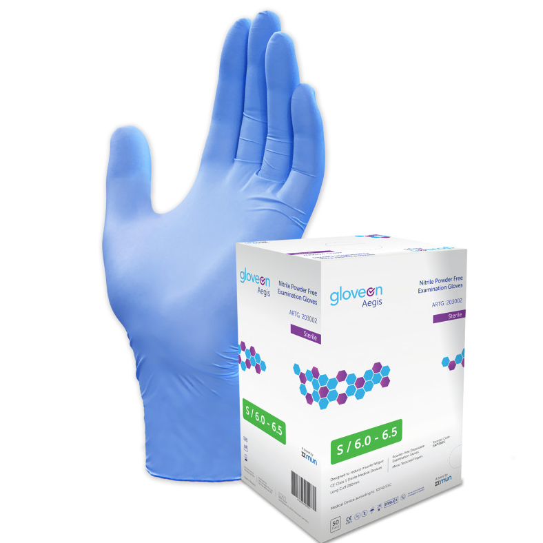 Gloveon Aegis Nitrile Powder-Free Examination Gloves (Sterile, Medium 7.0-7.5)