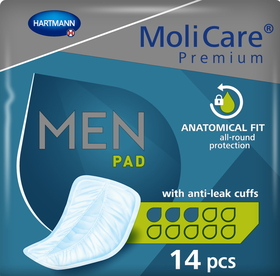 MoliCare Premium Men Pad – Anatomical Fit, Anti-Leak Cuffs (14 Pieces)