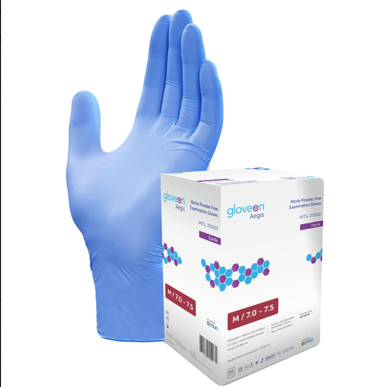 Gloveon Aegis Nitrile Powder-Free Examination Gloves (Sterile, Medium 7.0-7.5)